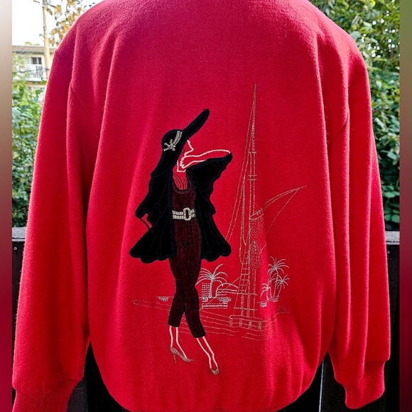 Wool Red Cardigan Women 95 Double Nine Five Lady 1980-90s - Picture 6 of 16